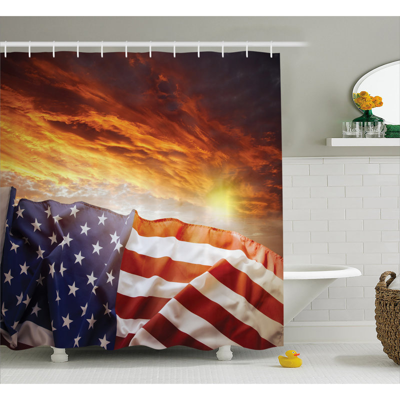 American Flag Shower Curtain with Hooks Included, 75" H x 69" W