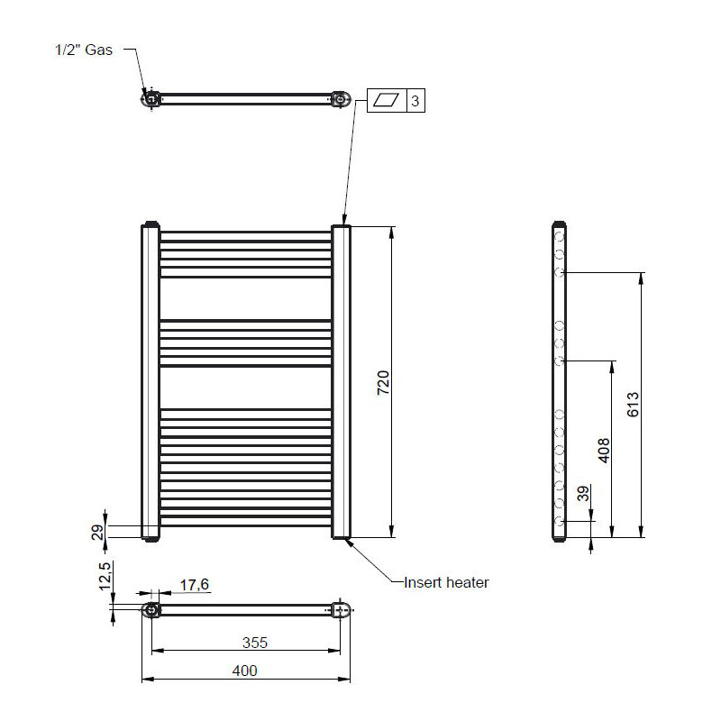 Spa Collection Straight Towel Rail Heated Towel Rails, 72cm H x 40cm W x 3cm D, Chrome