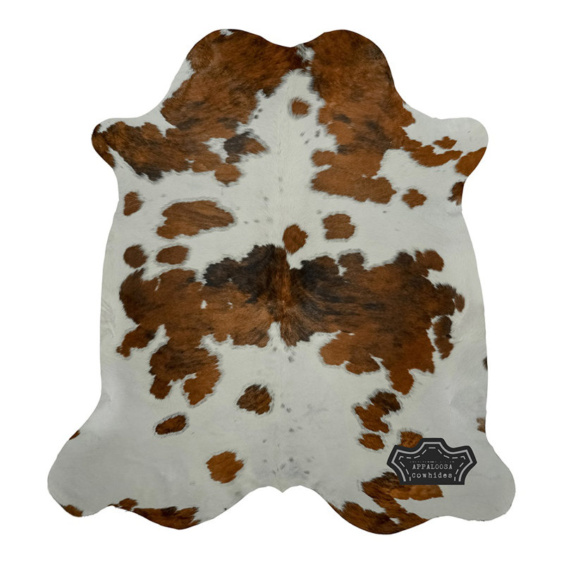 Grand tapis en cuir de vache tricolore clair 6 pi x 7 pi - 100% cuir véritable - Accent de luxe naturel bohème chic