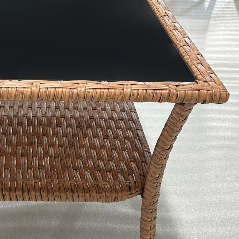 Table d'extérieur polyvalente avec verre trempé et 2 tablettes carrées en aluminium