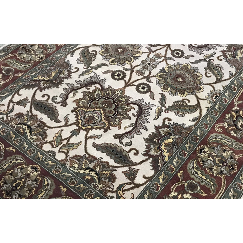 Wool Oriental Area Rug in Ivory/Rust/Green, Runner 5'1" x 12'2"