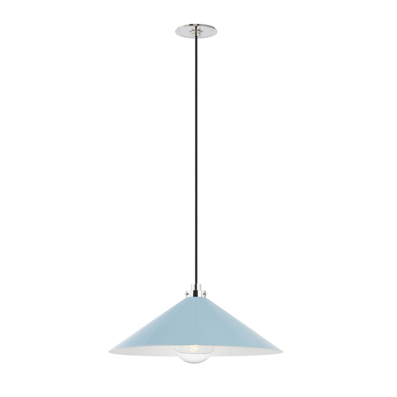 1 - Light Pendant, Polished Nickel, Bird Blue, 8.5" H x 20" W x 20" D