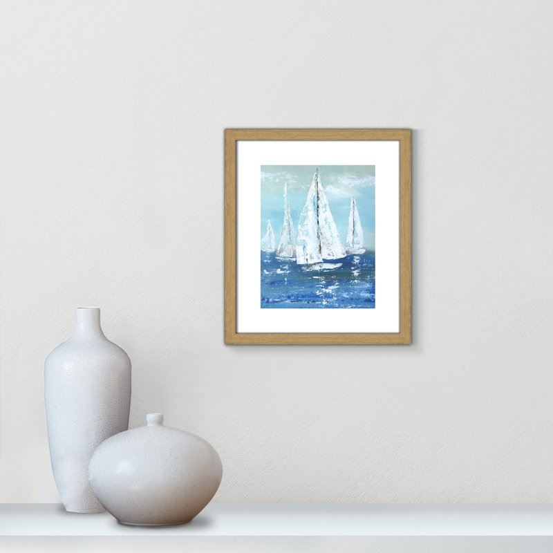 Voiles blanches - reproduction d'art, H 15 po x l 13 po x P 0,75 po, Toile avec cadre en bois beige
