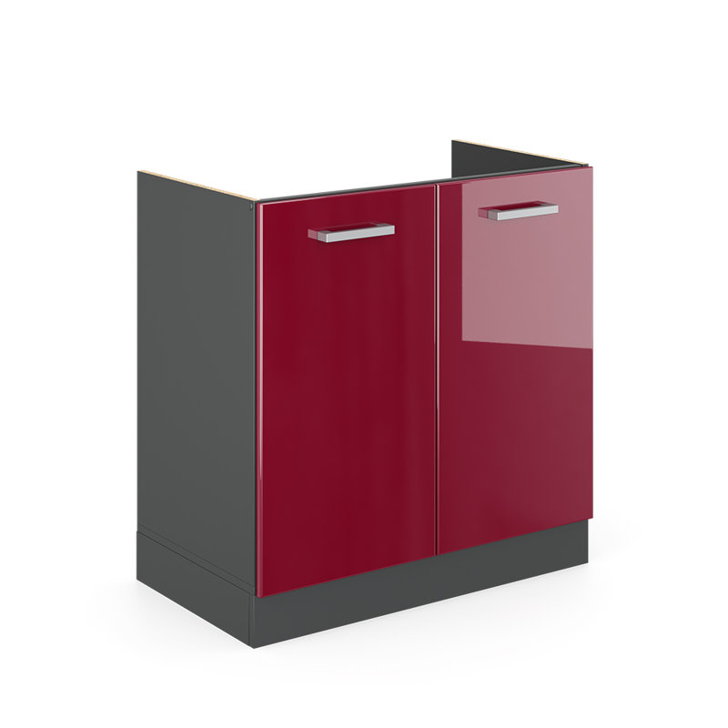 82Cm H x 80Cm W x 46Cm D Oak Base Unit Cabinet, Bordeaux/Grey