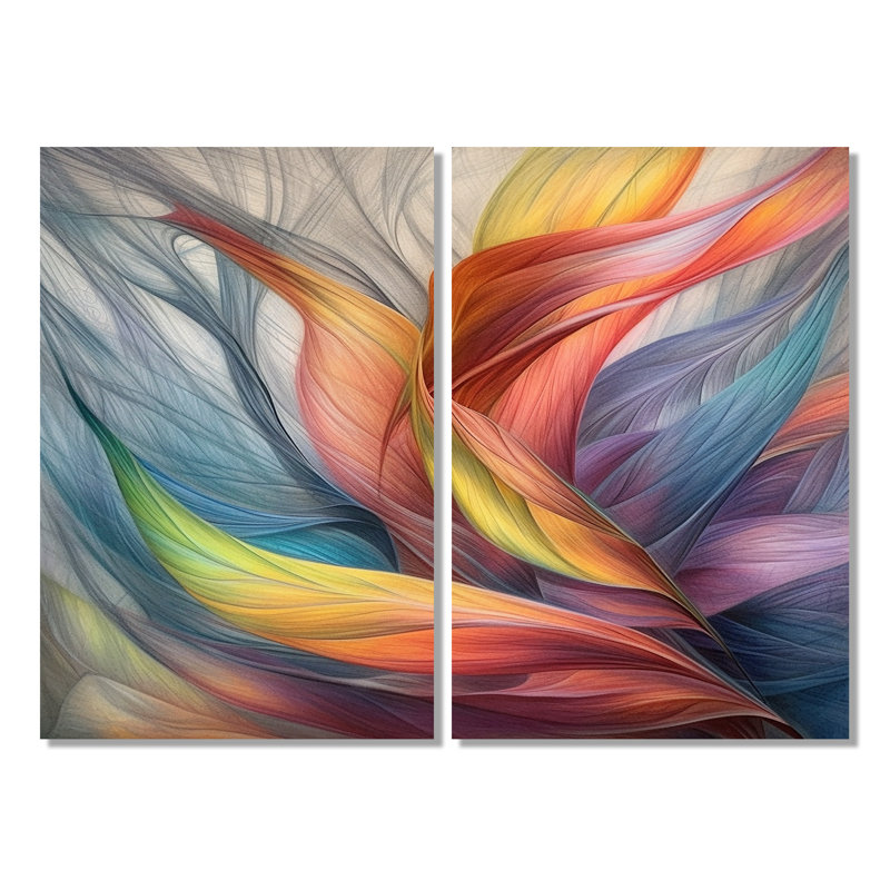 Art mural rétro sur toile, feuilles et pastel rétro arc-en-ciel Boho, 36" H x 48" W, Wrapped Canvas, Does Not Apply
