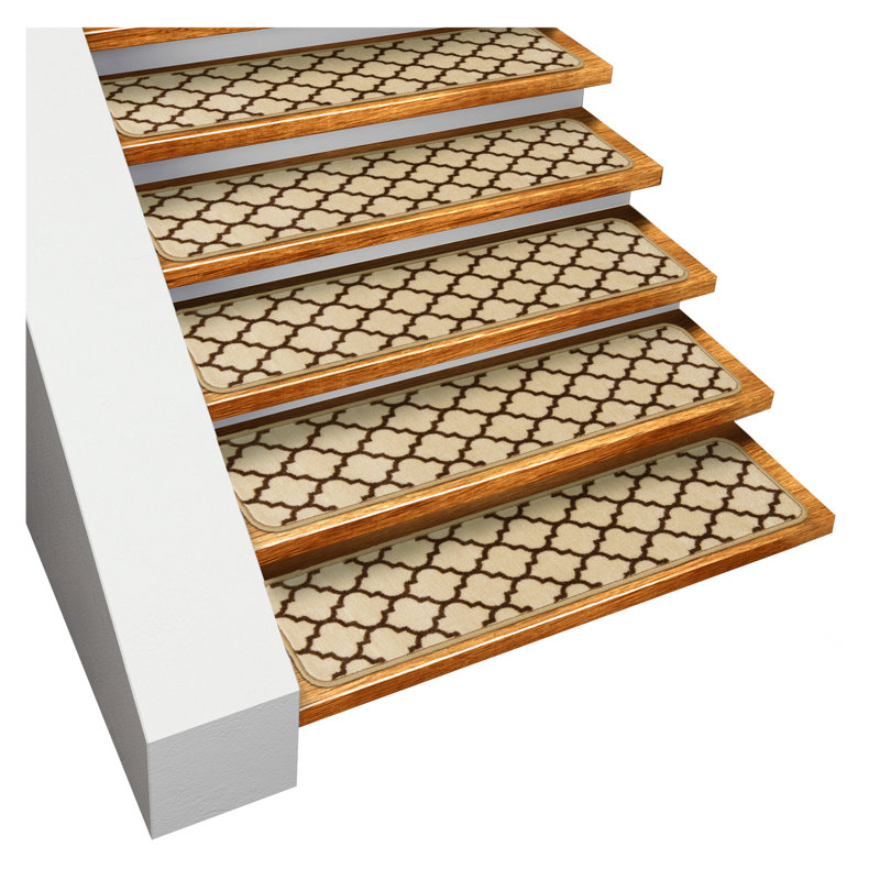 House, Home and More - Ensemble de 15 tapis d'escalier antidérapants - treillis marocain - crème vanille et brun café
