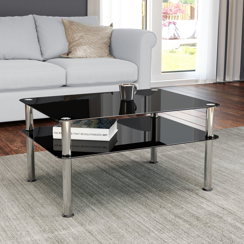 Byrge Four Leg Coffee Table with Storage, 41.55cm H x 80cm W x 40cm D, Chrome