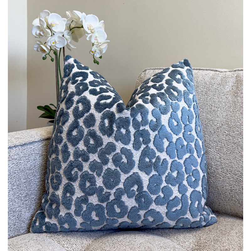 Housse de coussin en velours, H 20 po x l 20 po, Bleu à imprimé animalier