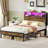 Yoobure Full Size Bed Frame With Headboard Metal Platform Bed With Led Lights And Charging Station,Wood Bed Frames With Footboard，Rustic Brown-1599793789-1599793790