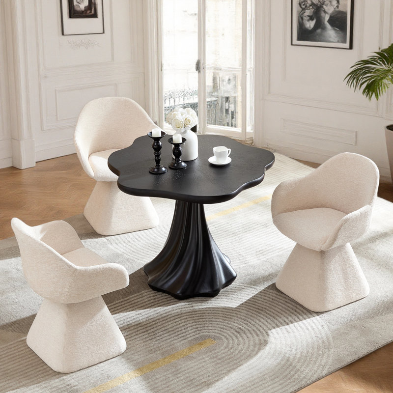 Ensemble table et chaises de salle à manger rondes en fibre de verre de 94 cm (37 po) avec chaises pivotantes à 180° en velours, pour 3 personnes, idéal pour un appartement ou un coin repas.