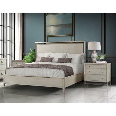 Cathie Solid Wood Bedroom Set With Metal Frame,Bed, Dresser, Mirror, And 2 Nightstands, Champagne