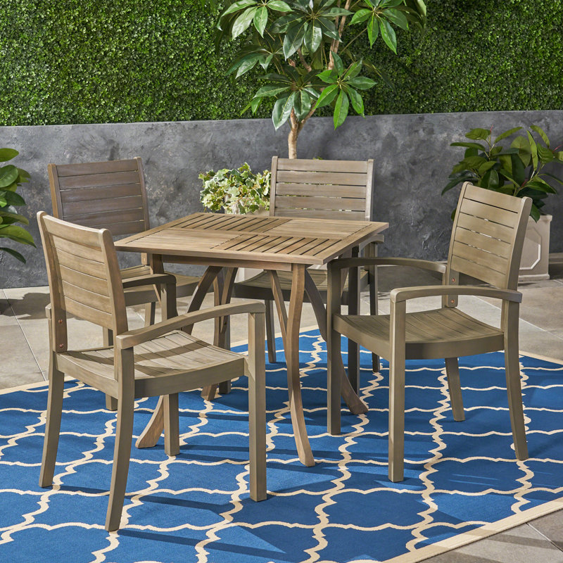 Devane 4 - Person Acacia Wood Patio Dining Set with Square Table, Gray