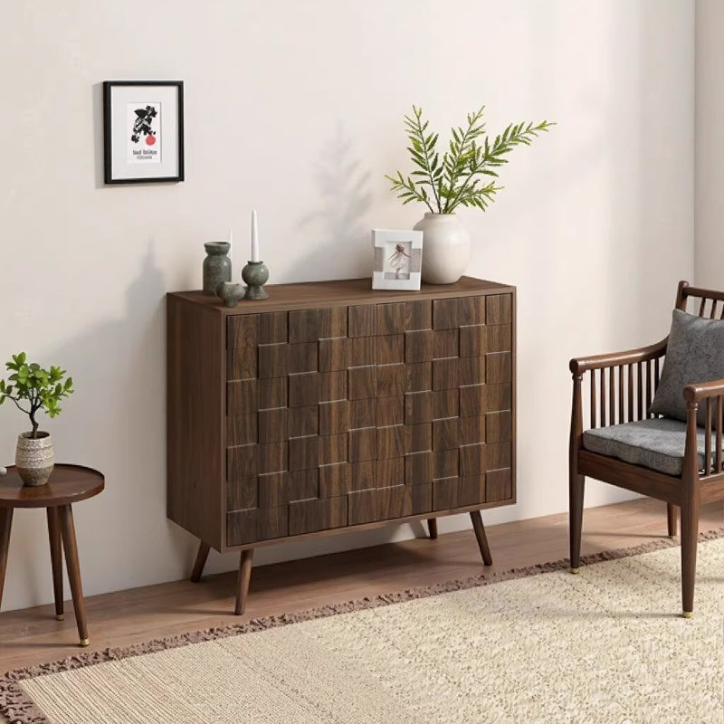 Mid-Century Modern Accent Chest, 36" Wide 2-Door Storage Cabinet with Adjustable Shelf, Dark Walnut Laminate Transitional Furniture for Living Room, Dining Room, Entryway