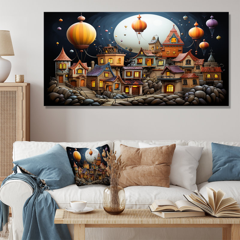«Fantasy Air Ballon Village III - Montgolfière», art mural, Toile tendue, H 28 po x l 60 po x P 1,5 po