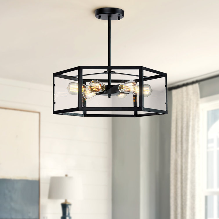 Rustic 6 - Light Dimmable Hexagon Pendant Light with Clear Acrylic Shade