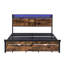 Grand lit en métal avec tête de lit en bois et douille de charge, 2 grands tiroirs, lumières à DEL, pas de sommier, étapes et station d'assemblage simples, ressort de rangement non requis, installation facile-327326025