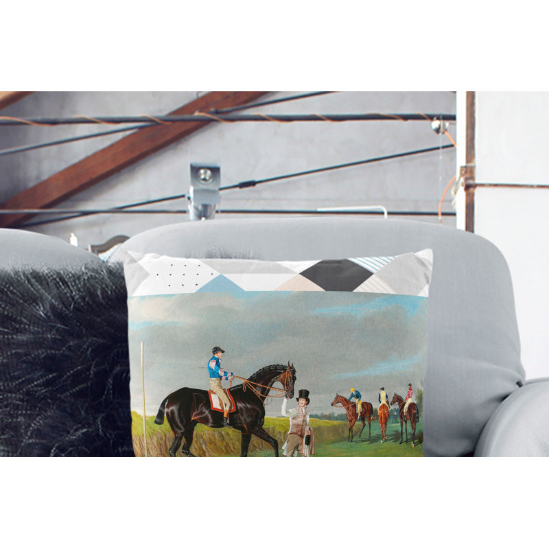 Horse Racing Square Throw Cushion, 55cm H x 55cm W x 20cm D