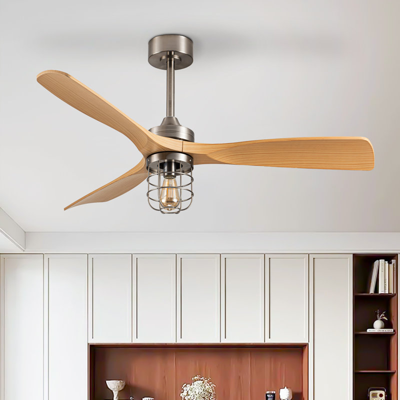 Lahrizi Adjustable Color Temperature 3 Height Ceiling Fan with Light Kit, Natural Wood