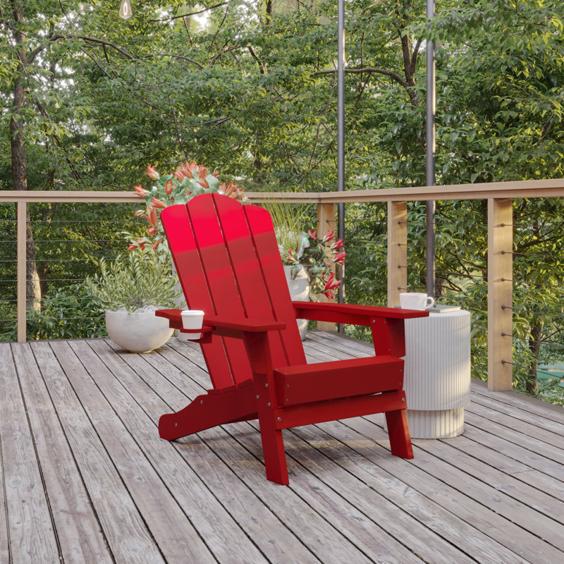 Ayleah Commercial Grade All-Weather Adirondack Chair with Swiveling Cupholder, Red