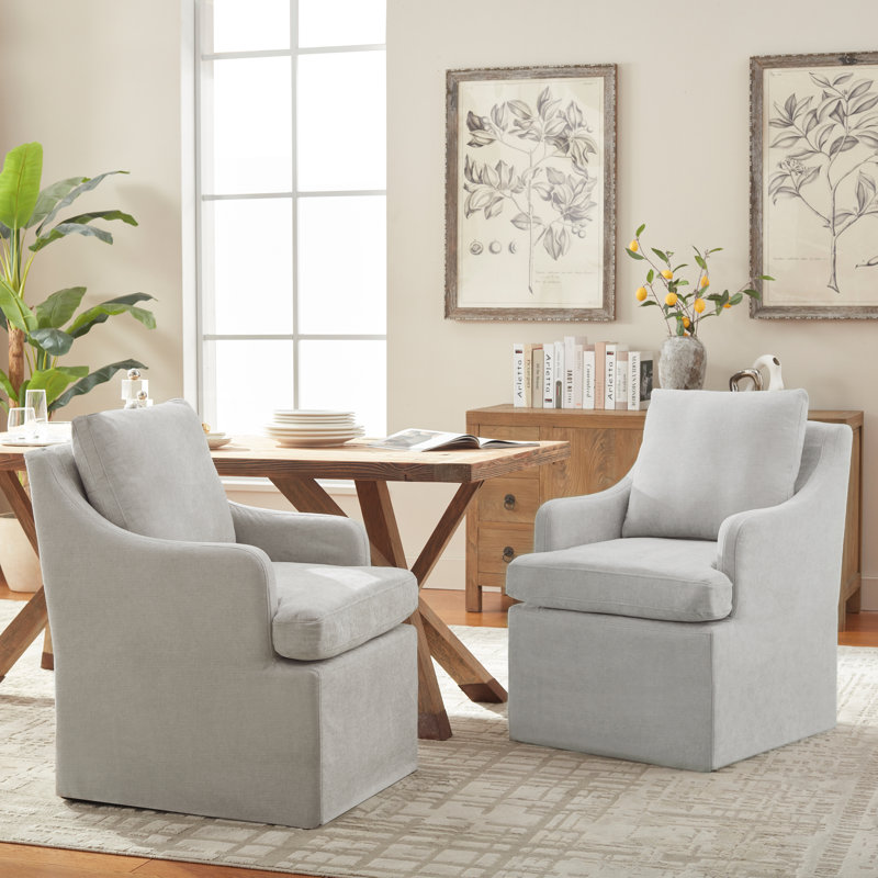 Tory Upholstered Dining Chairs With Caster Set Of 2, Light Gray