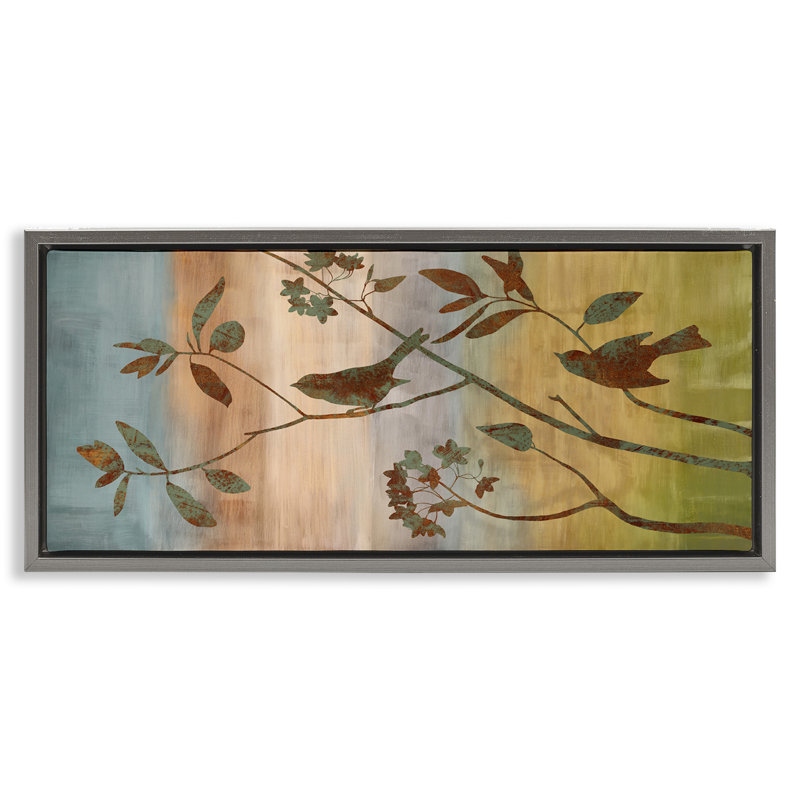 Collaged Bird Nature Silhouette, Luster Gray Floater Frame, 11" H x 25" W
