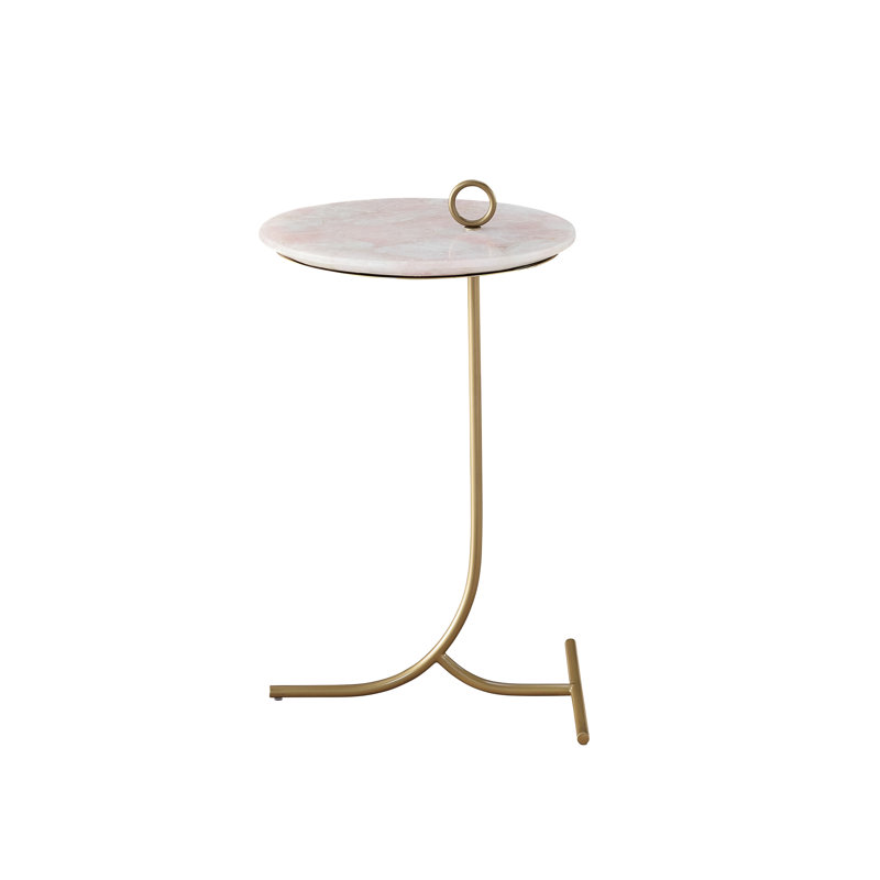 14" Rose Quartz Accent Table with Soft Gold Base