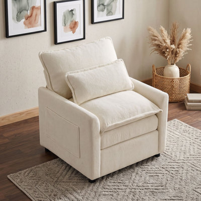 Fauteuil d'appoint à siège unique avec coussin, coussin lombaire, accoudoirs et poches de rangement
