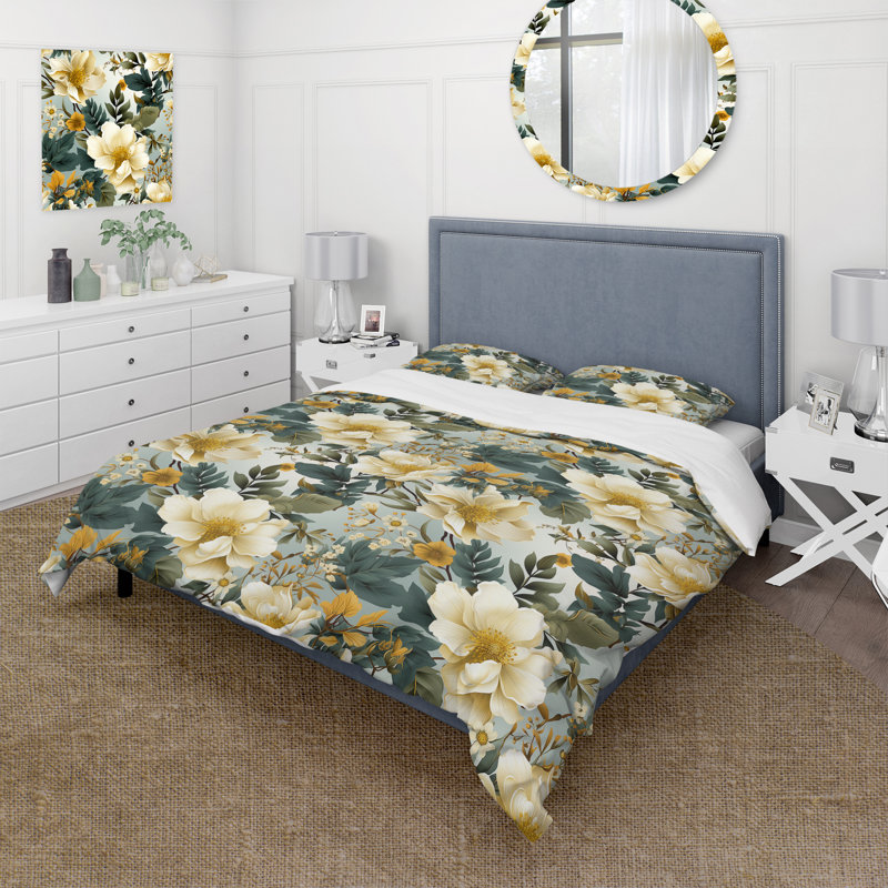 Literie à motif de pivoines Botanical Bliss Boho, Housse de couette pour très grand lit et 2 très