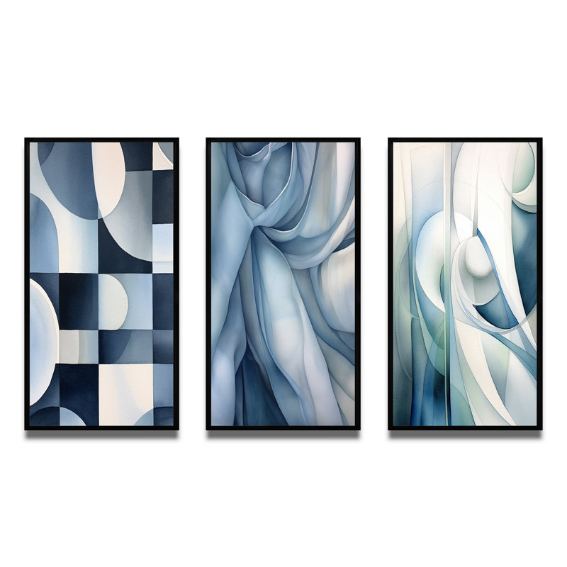 «Essence Of Simplicity», 3 pièces sur toile, Cadre flottant noir, H 20 po x l 36 po
