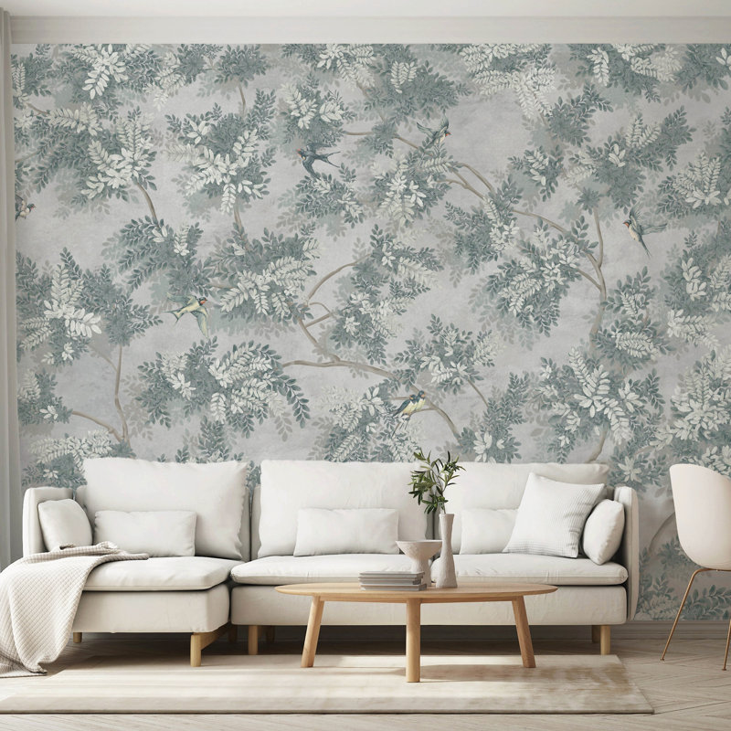 Papier peint botanique Verdant, L 87,96 po x l 163 po, Gris