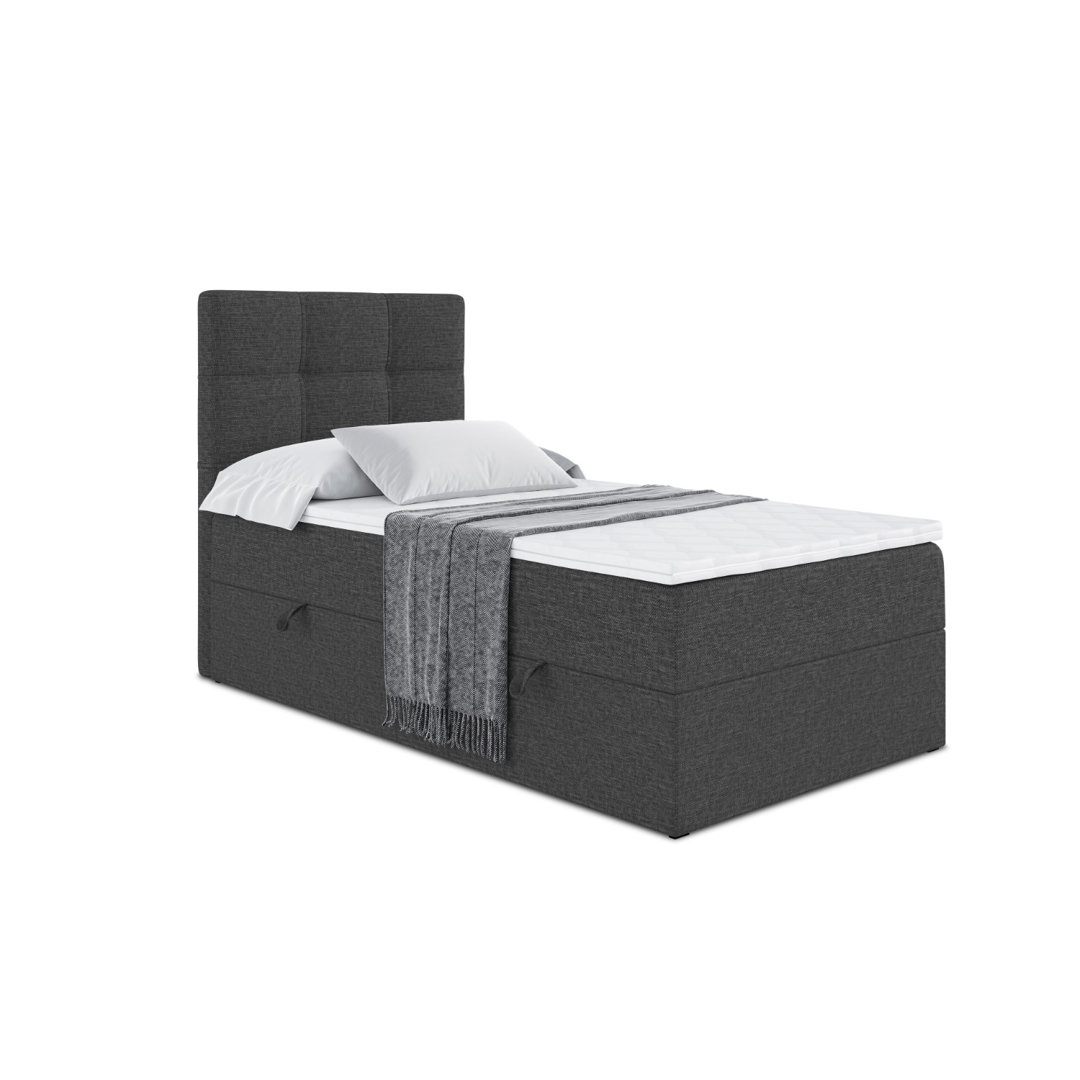 Boxspringbett mit H4 Multipocket-Matratze, Bettkasten und Topper, Einzelbett, Jugendbett