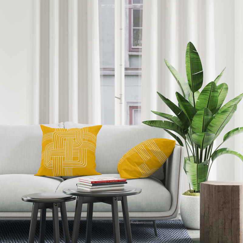 Jeté carré en polyester intérieur / extérieur, L 17 po x H 17 po, Jaune