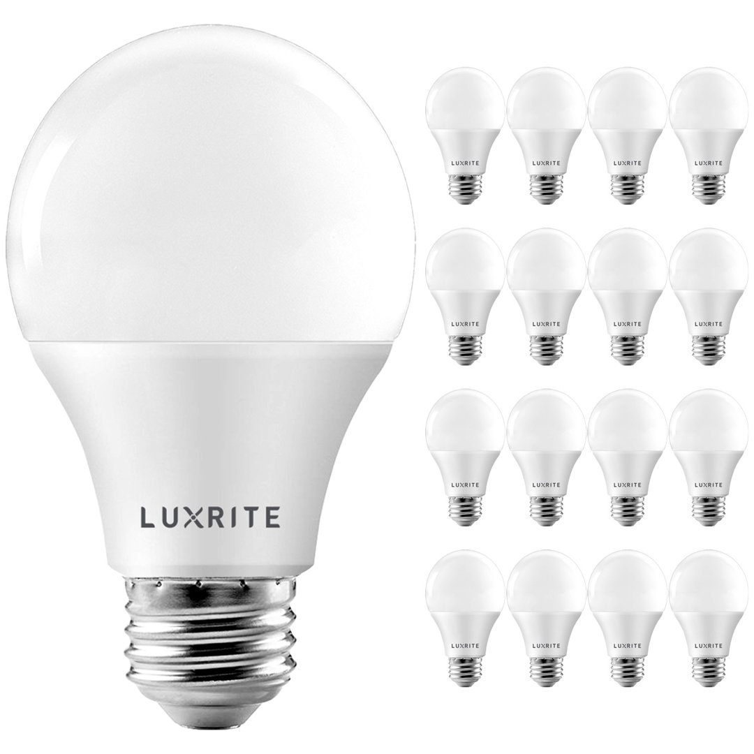 60 Watt Equivalent A19 E26/Medium (Standard) Dimmable LED Bulb (Set of 16) Luxrite