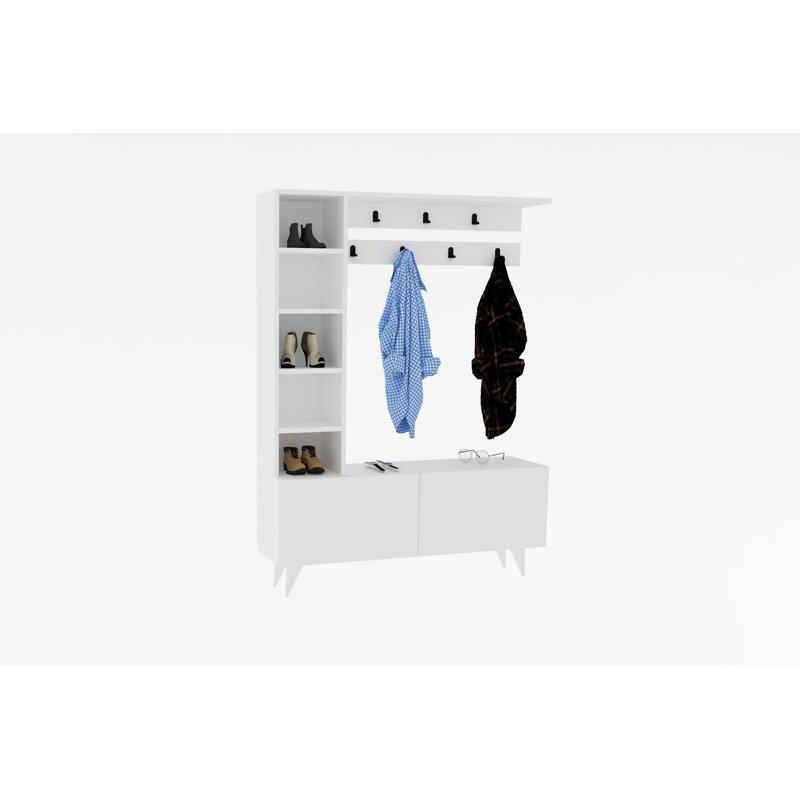120 cm W Hall Tree with Storage Bench and Shoe Storage, White
