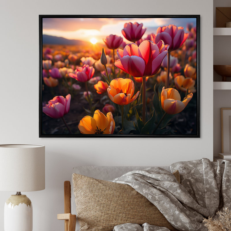 Tulipes «Fields of Color V», reproduction sur toile, Cadre flottant noir, H 34 po x l 44 po x P 1,5 po