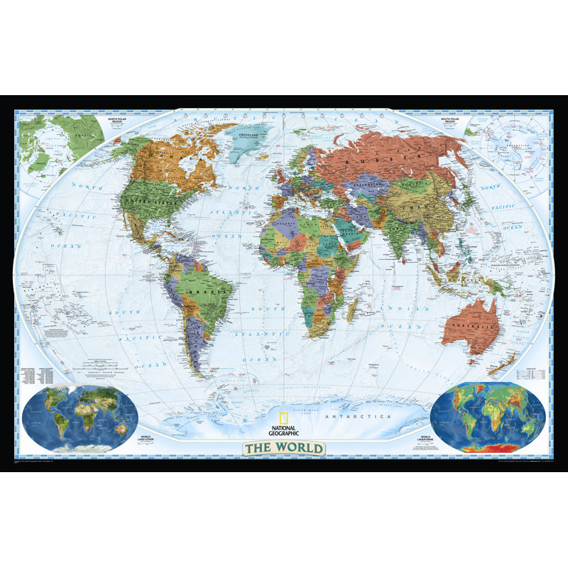 Laminated World Map Poster with Framed Option