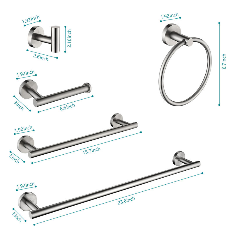 Brushed Nickel Bathroom 9 Piece Towel Rack - Wall Mounted Stainless Steel Gorgeous, , Easy To Assemble 9 For Mount In Graceful, Rust-, Simple