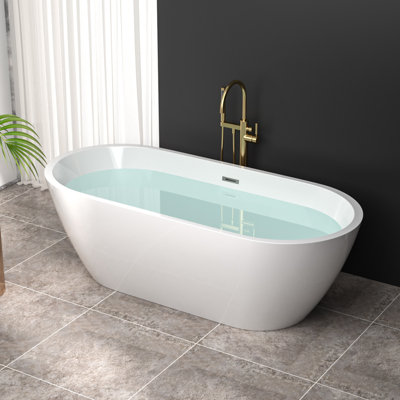 67" x 31.5" Freestanding Soaking Acrylic Bathtub with Overflow and Drain and Overflow