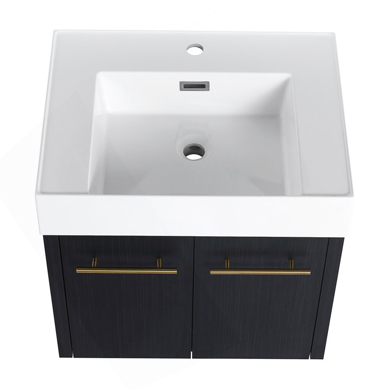Meuble-lavabo mural 24 po avec lavabo, lavabo en résine à rebords épais, ensemble KD