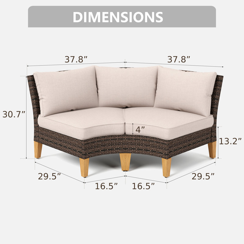 Argyri Wicker Outdoor Patio Curved Chair with Cushions, Beige