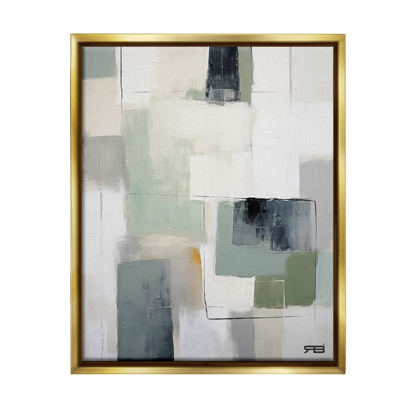 "Abstract Gray Shapes" par RB sur toile, Cadre flottant métallique doré, H 21 po x l 17 po