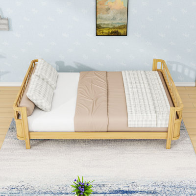 Queen Wooden Platform Bed with Removable Safety Rails