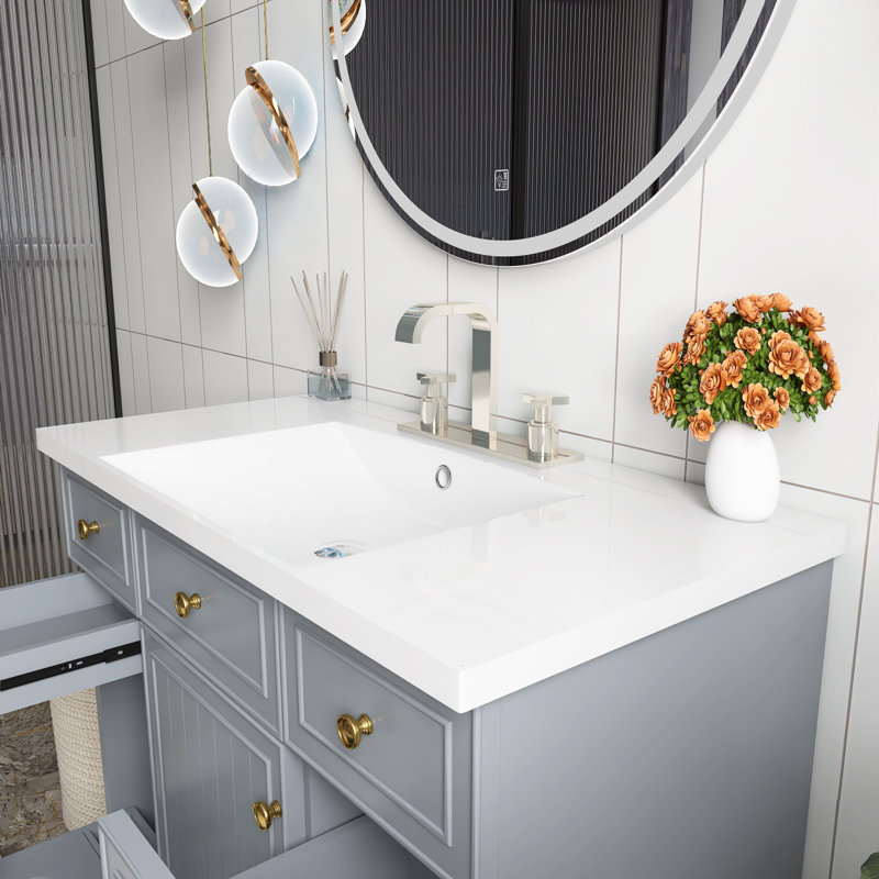 Meuble-lavabo simple 36 po avec lavabo, Gris