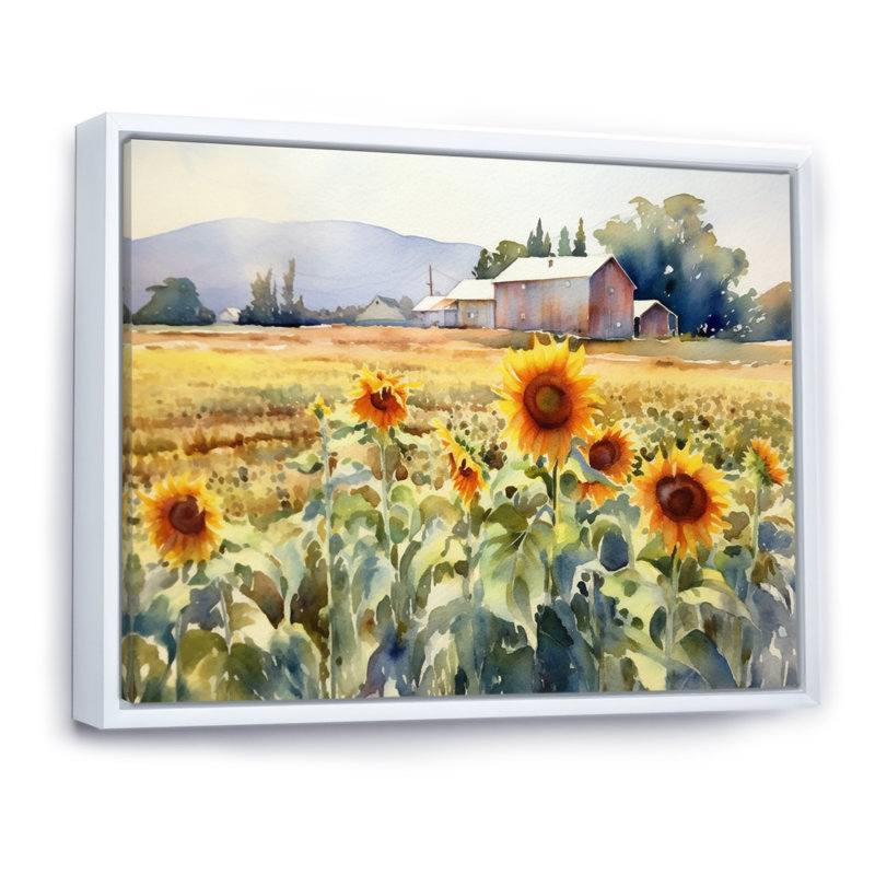 Tournesol doré à la ferme II, Cadre flottant blanc, H 24 po x l 32 po x P 1 po