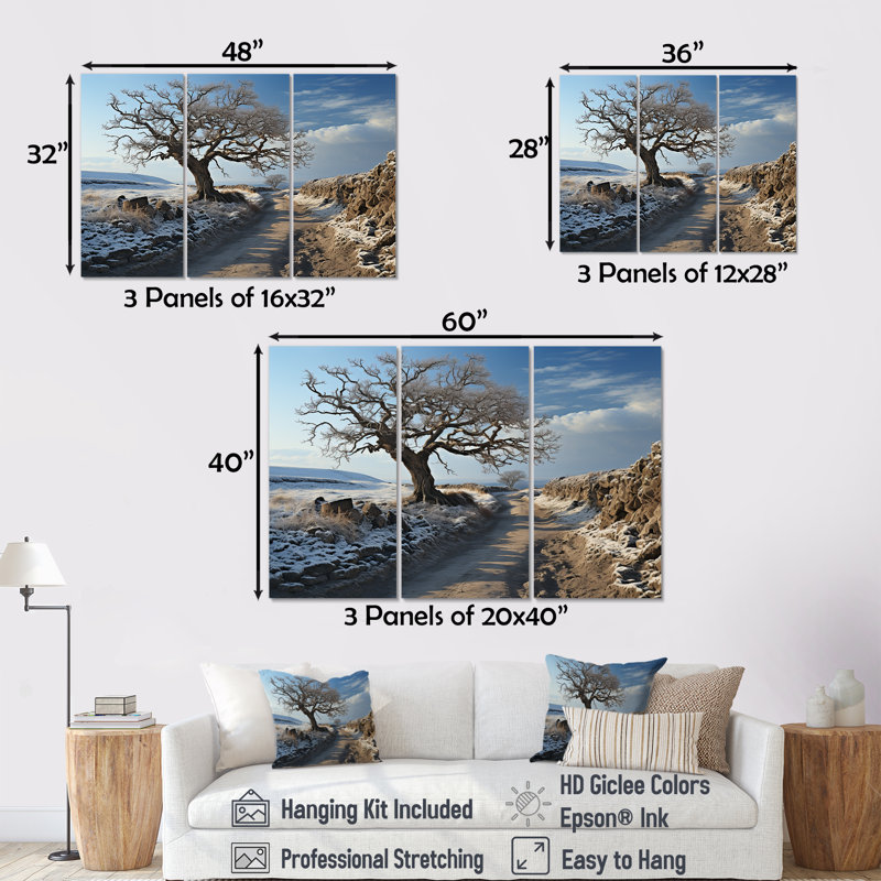 Paysage d'hiver de campagne - ensemble d'art mural sur toile campagne, Toile tendue, H 40 po x l 60 po x P 1 po