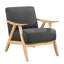 Chaise moderne et confortable en tissu gris foncé, base en bois massif et fauteuil à ressorts ensachés, revêtement en tissu texturé pour le salon-1142954057