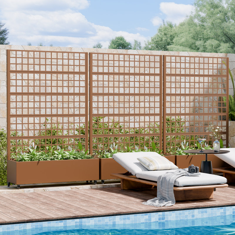 Boîte à fleurs en métal avec treillis 72 x 47 po Grid, Brun