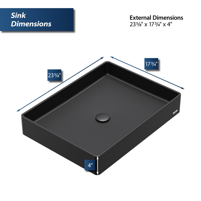 Lavabo de salle de bain rectangulaire 23-5 / 8 po x 17-3 / 4 po Karran Sternhagen SQS500, Noir