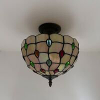 Plafonnier en verre coloré doré avec ampoules DEL incluses Tiffany l 12 po x P 12 po x H 12 po