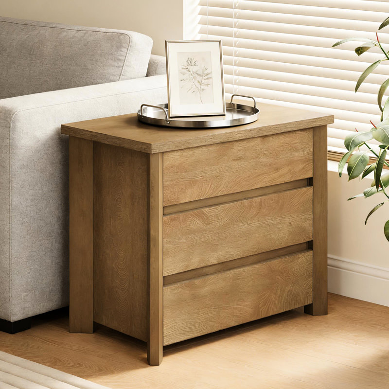 Élégante table d'appoint avec tiroirs coulissants lisses et bois d'ingénierie de ton brun, tiroir de chevet de style salon, design compact pour une utilisation à long terme